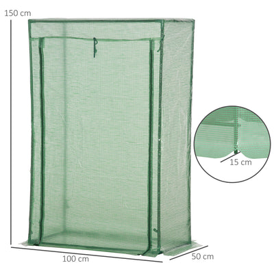 Outsunny 100 x 50 x 150cm Tomato Greenhouse Steel Frame PE Cover with Roll-up Door Outdoor for Backyard, Balcony, Garden, Green 