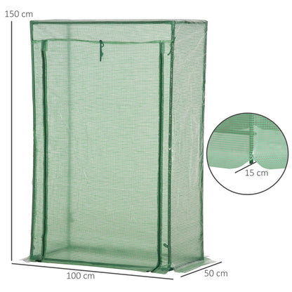 Outsunny 100 x 50 x 150cm Tomato Greenhouse Steel Frame PE Cover with Roll-up Door Outdoor for Backyard, Balcony, Garden, Green 