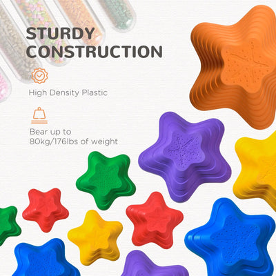 Outsunny 11-Piece Balance Stepping Stones for Kids Starfish Style Non-slip Obstacle Course Stackable Balance Blocks Garden Toys Encourage Toddler Balance Indoor Outdoor - Multicoloured 