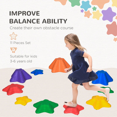 Outsunny 11-Piece Balance Stepping Stones for Kids Starfish Style Non-slip Obstacle Course Stackable Balance Blocks Garden Toys Encourage Toddler Balance Indoor Outdoor - Multicoloured 