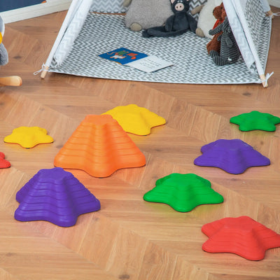 Outsunny 11-Piece Balance Stepping Stones for Kids Starfish Style Non-slip Obstacle Course Stackable Balance Blocks Garden Toys Encourage Toddler Balance Indoor Outdoor - Multicoloured 