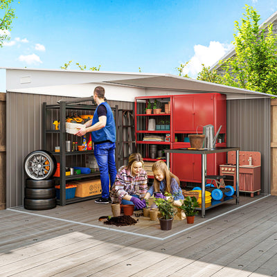 Outsunny 11.3 x 9.2ft Lean to Metal Garden Shed, Outdoor Galvanised Tool Storage House with Double Sliding Doors and 2 Air Vents, Grey 
