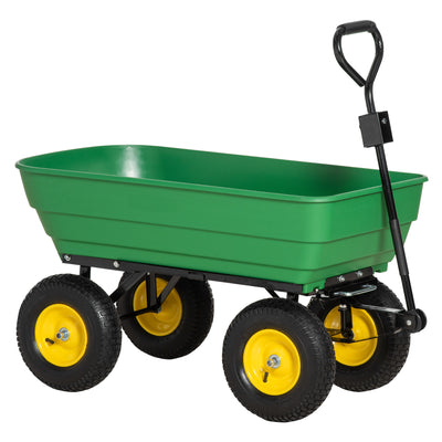 Outsunny 125 Litre Large Garden Cart Heavy Duty 4 Wheel Trolley Dump Wheelbarrow Tipping Truck Trailer - Green 