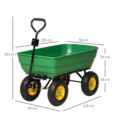 Outsunny 125 Litre Large Garden Cart Heavy Duty 4 Wheel Trolley Dump Wheelbarrow Tipping Truck Trailer - Green 