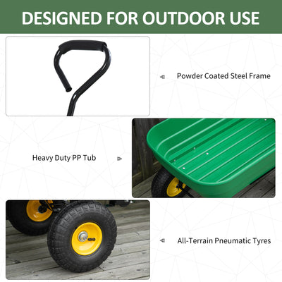 Outsunny 125 Litre Large Garden Cart Heavy Duty 4 Wheel Trolley Dump Wheelbarrow Tipping Truck Trailer - Green 