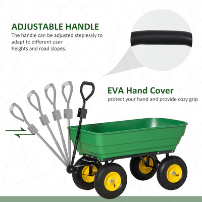 Outsunny 125 Litre Large Garden Cart Heavy Duty 4 Wheel Trolley Dump Wheelbarrow Tipping Truck Trailer - Green 