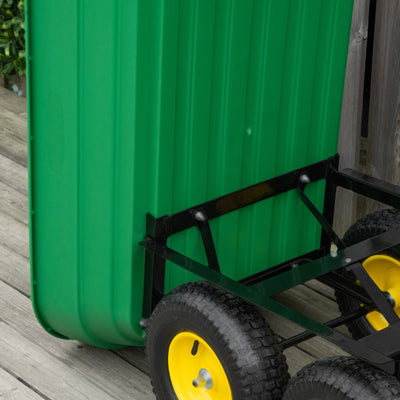 Outsunny 125 Litre Large Garden Cart Heavy Duty 4 Wheel Trolley Dump Wheelbarrow Tipping Truck Trailer - Green 