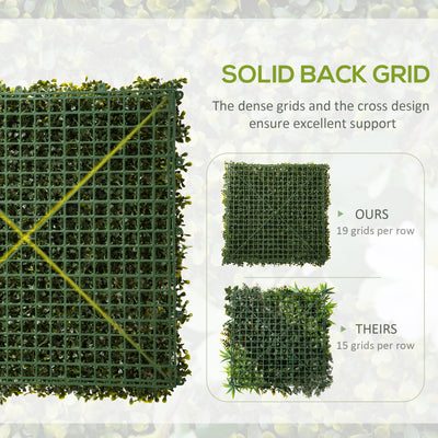 Outsunny 12PCS Artificial Boxwood Wall Panels 50cm x 50cm Grass Privacy Fence Screen Faux Hedge Greenery Backdrop Encrypted Milan Grass for Home Garden Backyard Balcony 
