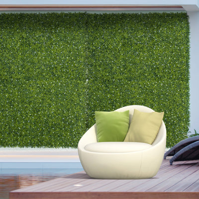 Outsunny 12PCS Artificial Boxwood Wall Panels 50cm x 50cm Grass Privacy Fence Screen Faux Hedge Greenery Backdrop Encrypted Milan Grass with White Flowers for Home Garden Backyard Balcony 
