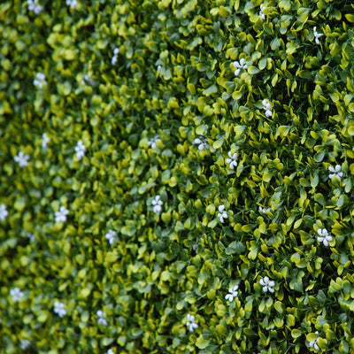 Outsunny 12PCS Artificial Boxwood Wall Panels 50cm x 50cm Grass Privacy Fence Screen Faux Hedge Greenery Backdrop Encrypted Milan Grass with White Flowers for Home Garden Backyard Balcony 