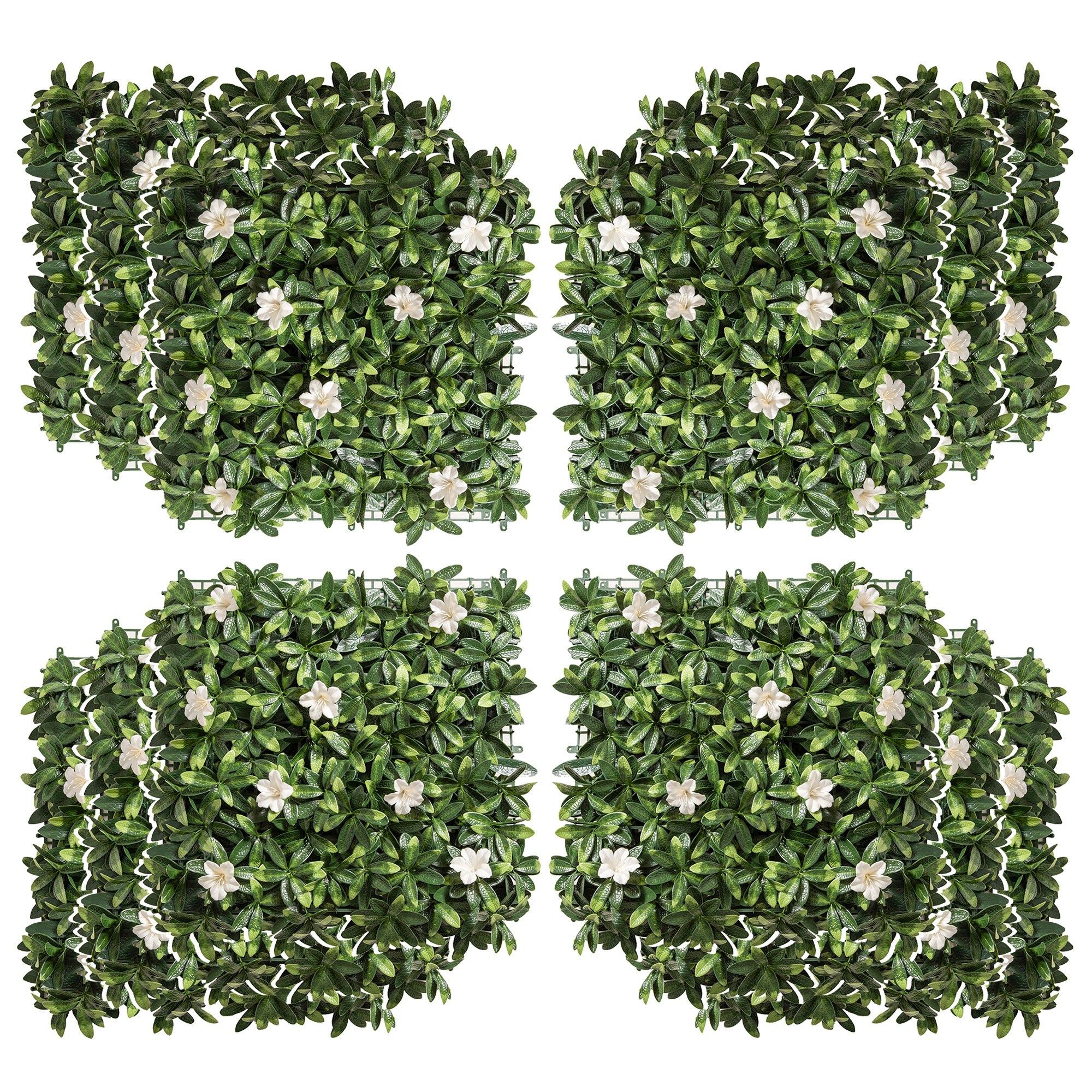 Outsunny 12PCS Artificial Boxwood Wall Panels 50cm x 50cm Rhododendron Privacy Fence Screen Faux Hedge Greenery Backdrop for Home Garden Backyard Balcony 