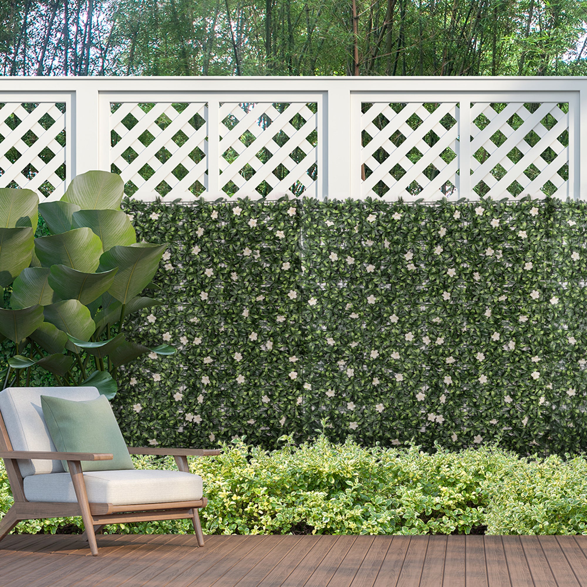 Outsunny 12PCS Artificial Boxwood Wall Panels 50cm x 50cm Rhododendron Privacy Fence Screen Faux Hedge Greenery Backdrop for Home Garden Backyard Balcony 