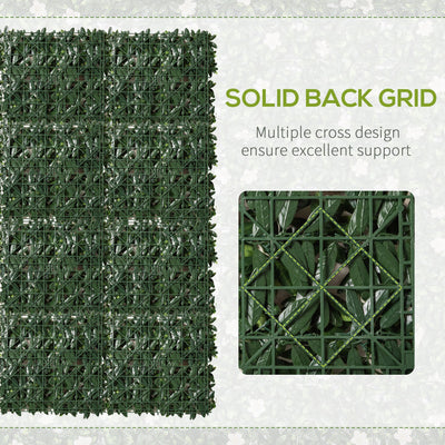 Outsunny 12PCS Artificial Boxwood Wall Panels 50cm x 50cm Rhododendron Privacy Fence Screen Faux Hedge Greenery Backdrop for Home Garden Backyard Balcony 