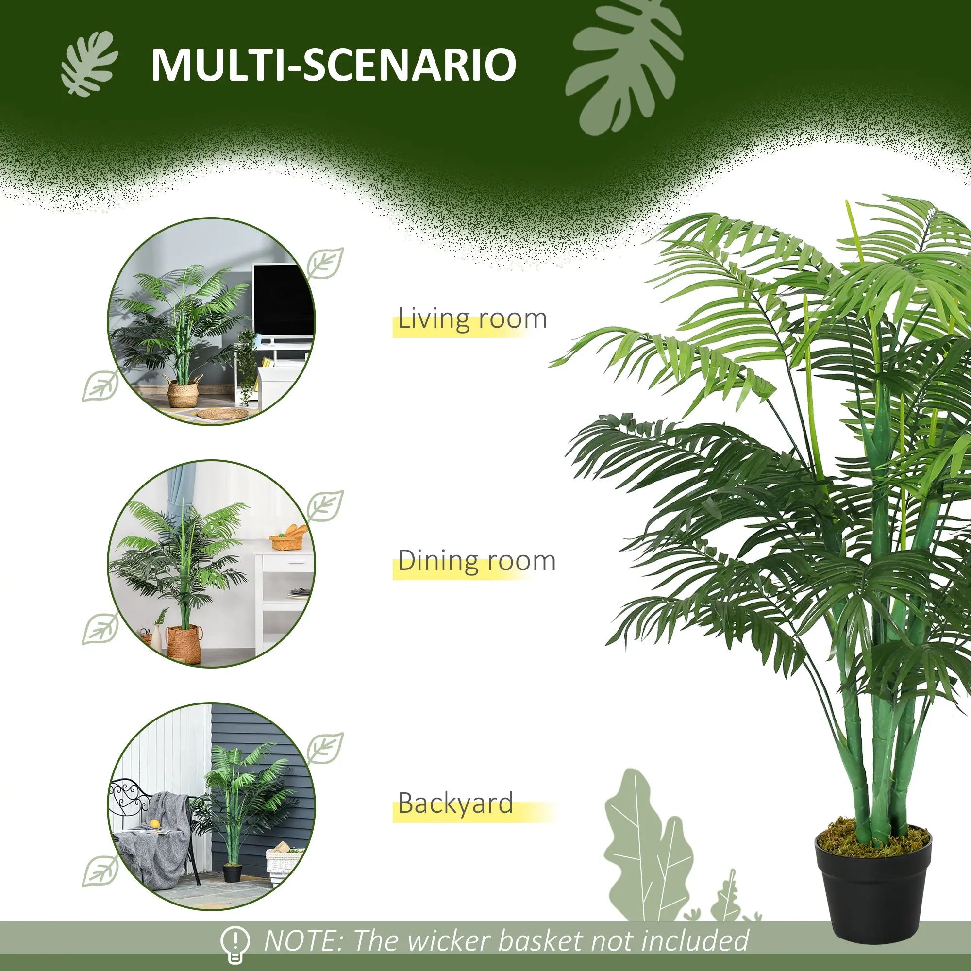 Outsunny 2 Pack Artificial Plant Palm Tree in Pot, Fake Plants for Home Indoor Outdoor Decor, 125cm, Green 