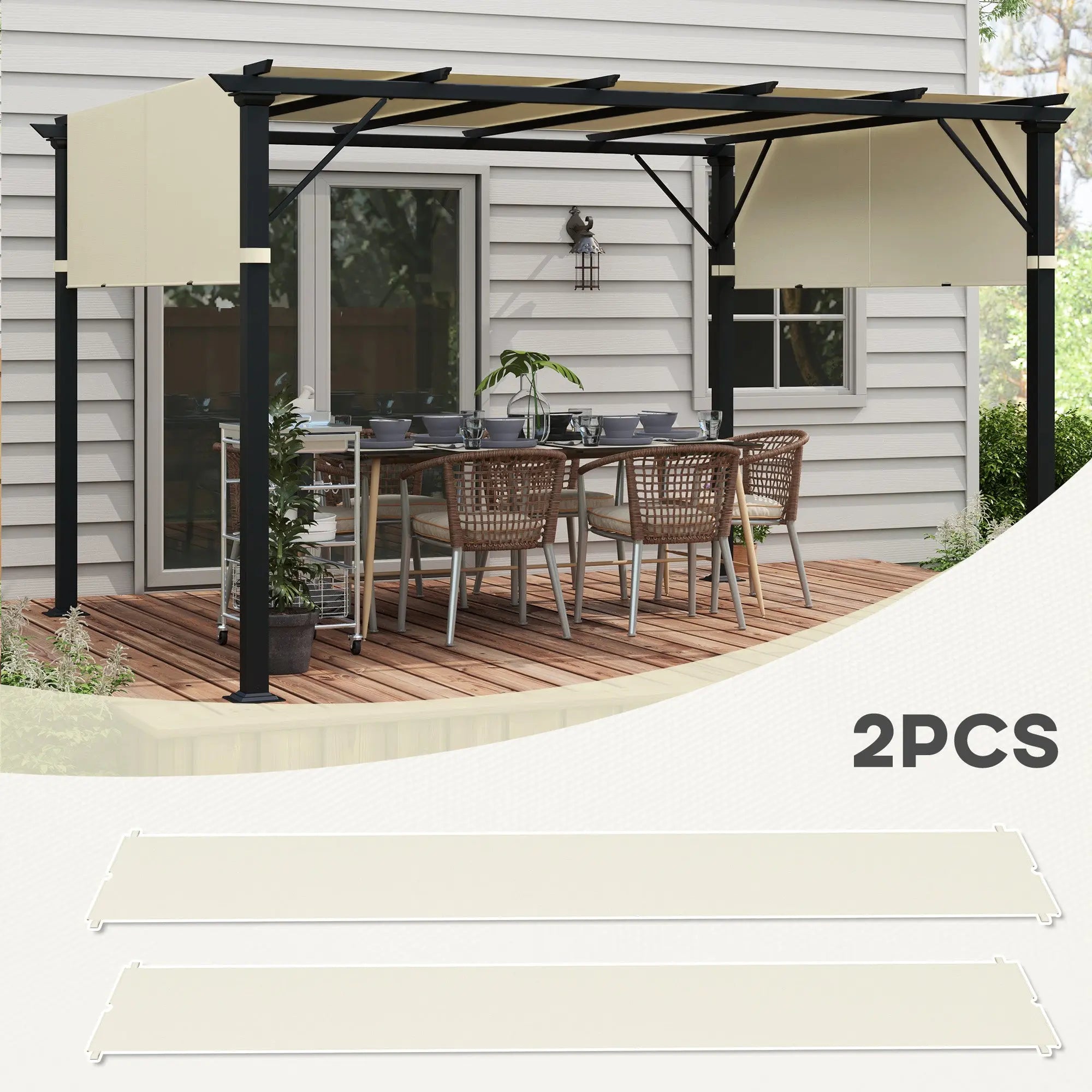 Outsunny 2 Pcs UV Protection Pergola Replacement Canopy, Pergola Shade Cover, Easy to Install, for 3 x 3(m) Pergola, Cream White 