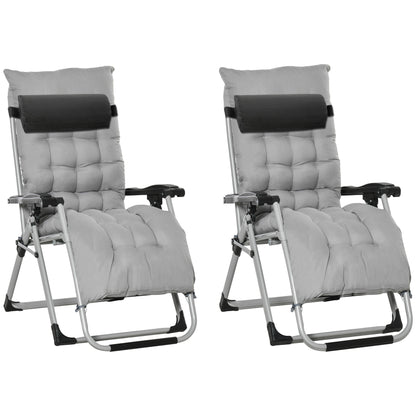 Outsunny 2 Piece Reclining Zero Gravity Sun Loungers with Cushions, Light Grey 