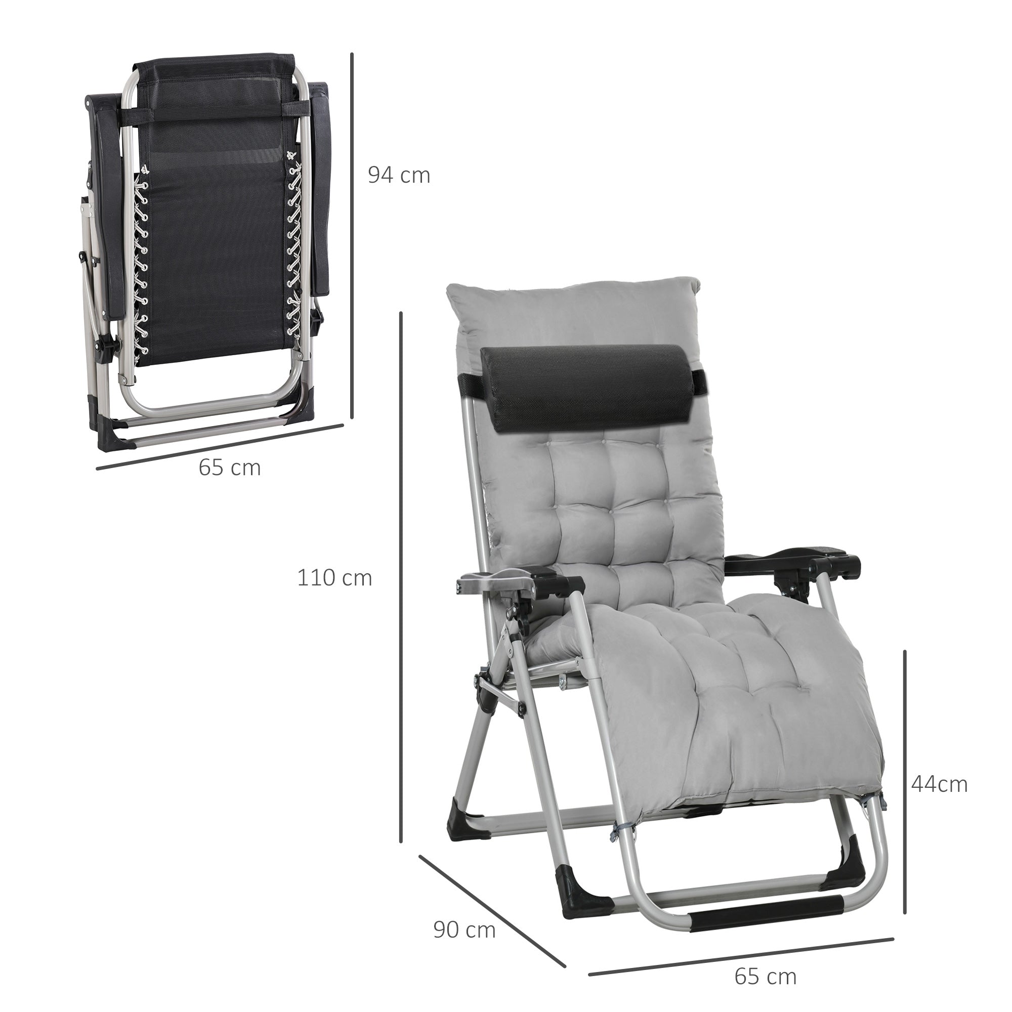 Outsunny 2 Piece Reclining Zero Gravity Sun Loungers with Cushions, Light Grey 