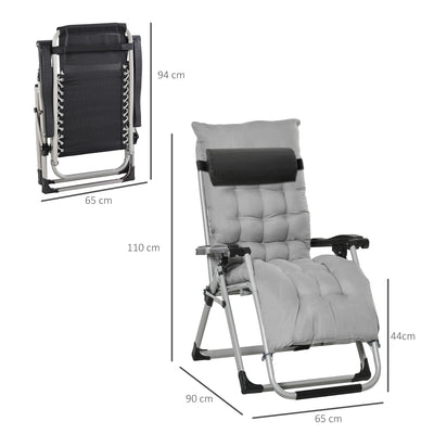 Outsunny 2 Piece Reclining Zero Gravity Sun Loungers with Cushions, Light Grey 