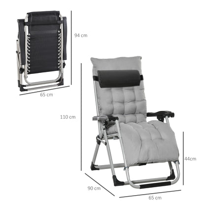 Outsunny 2 Piece Reclining Zero Gravity Sun Loungers with Cushions, Light Grey 