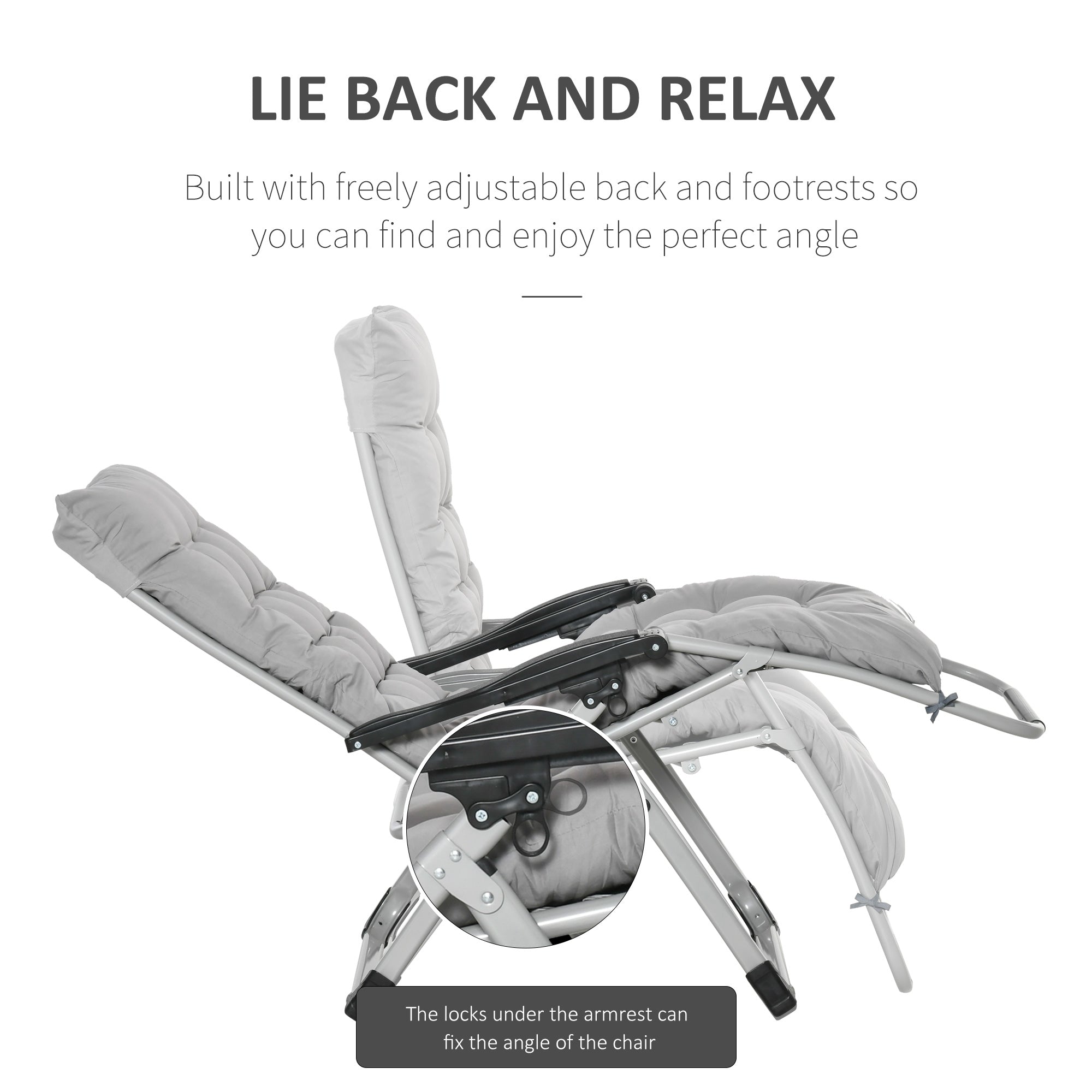 Outsunny 2 Piece Reclining Zero Gravity Sun Loungers with Cushions, Light Grey 