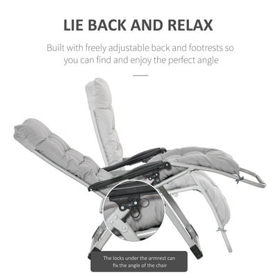 Outsunny 2 Piece Reclining Zero Gravity Sun Loungers with Cushions, Light Grey 