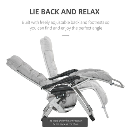 Outsunny 2 Piece Reclining Zero Gravity Sun Loungers with Cushions, Light Grey 