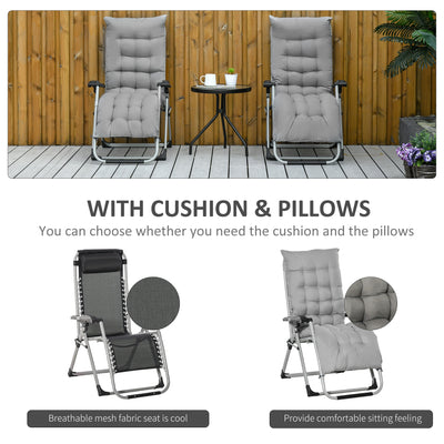 Outsunny 2 Piece Reclining Zero Gravity Sun Loungers with Cushions, Light Grey 