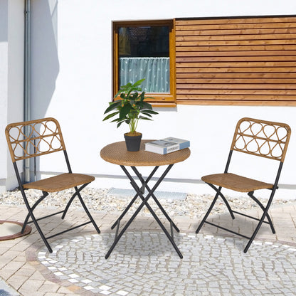 Outsunny 2 Seater Foldable Rattan Wicker Bistro Set, Coffee Table and Chairs, Natural 