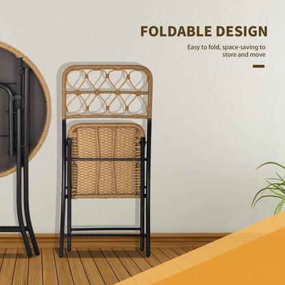 Outsunny 2 Seater Foldable Rattan Wicker Bistro Set, Coffee Table and Chairs, Natural 
