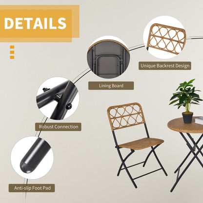 Outsunny 2 Seater Foldable Rattan Wicker Bistro Set, Coffee Table and Chairs, Natural 
