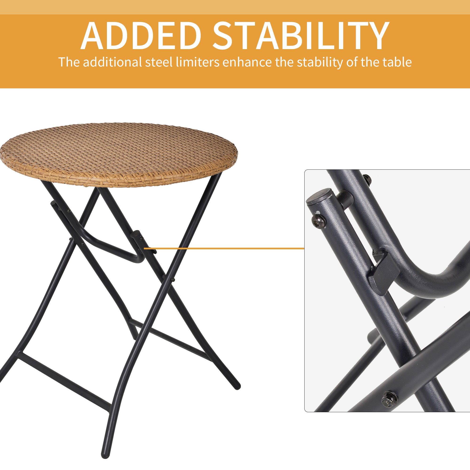 Outsunny 2 Seater Foldable Rattan Wicker Bistro Set, Coffee Table and Chairs, Natural 