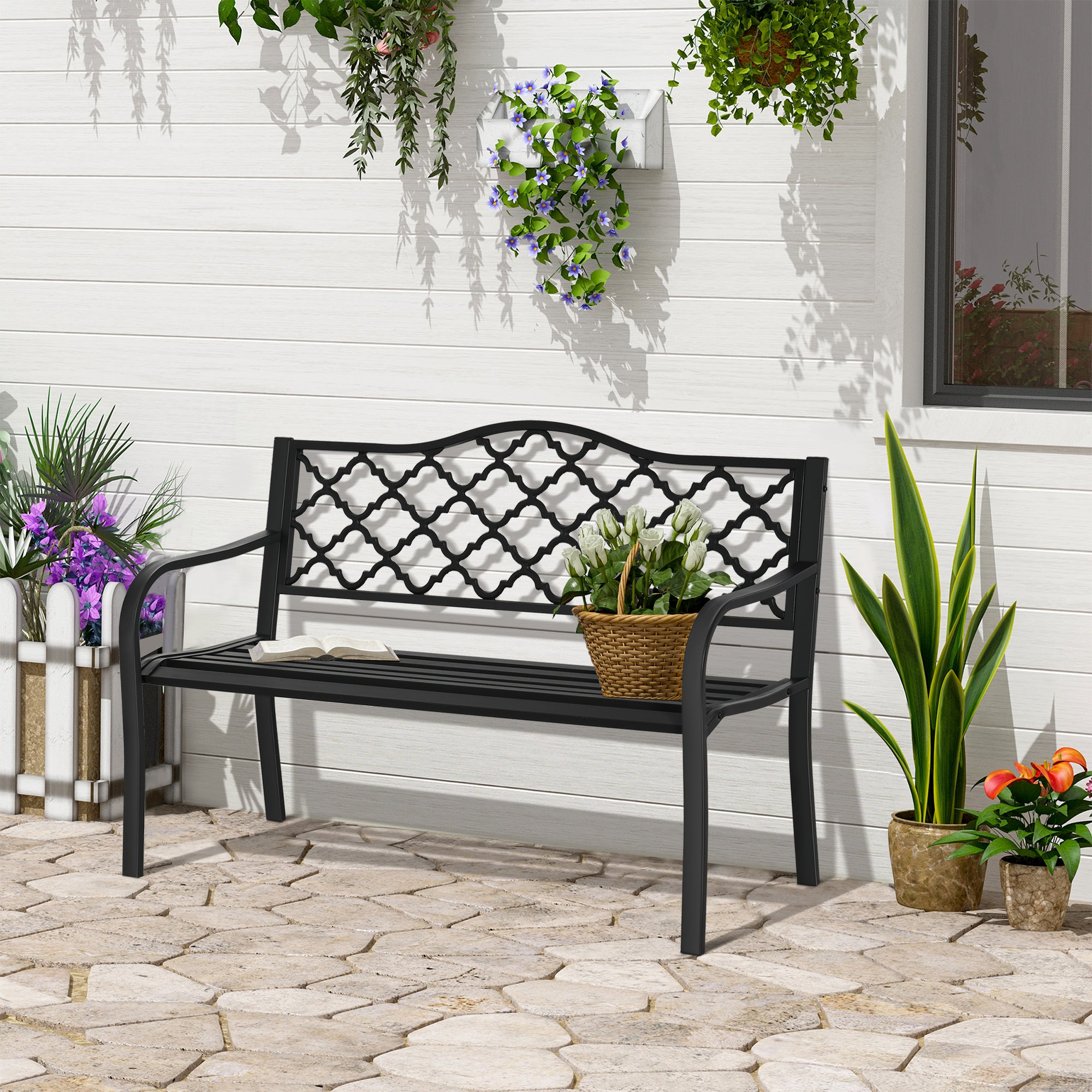 Outsunny 2-Seater Garden Bench Antique Loveseat for Yard, Lawn, Porch, Patio, Steel 