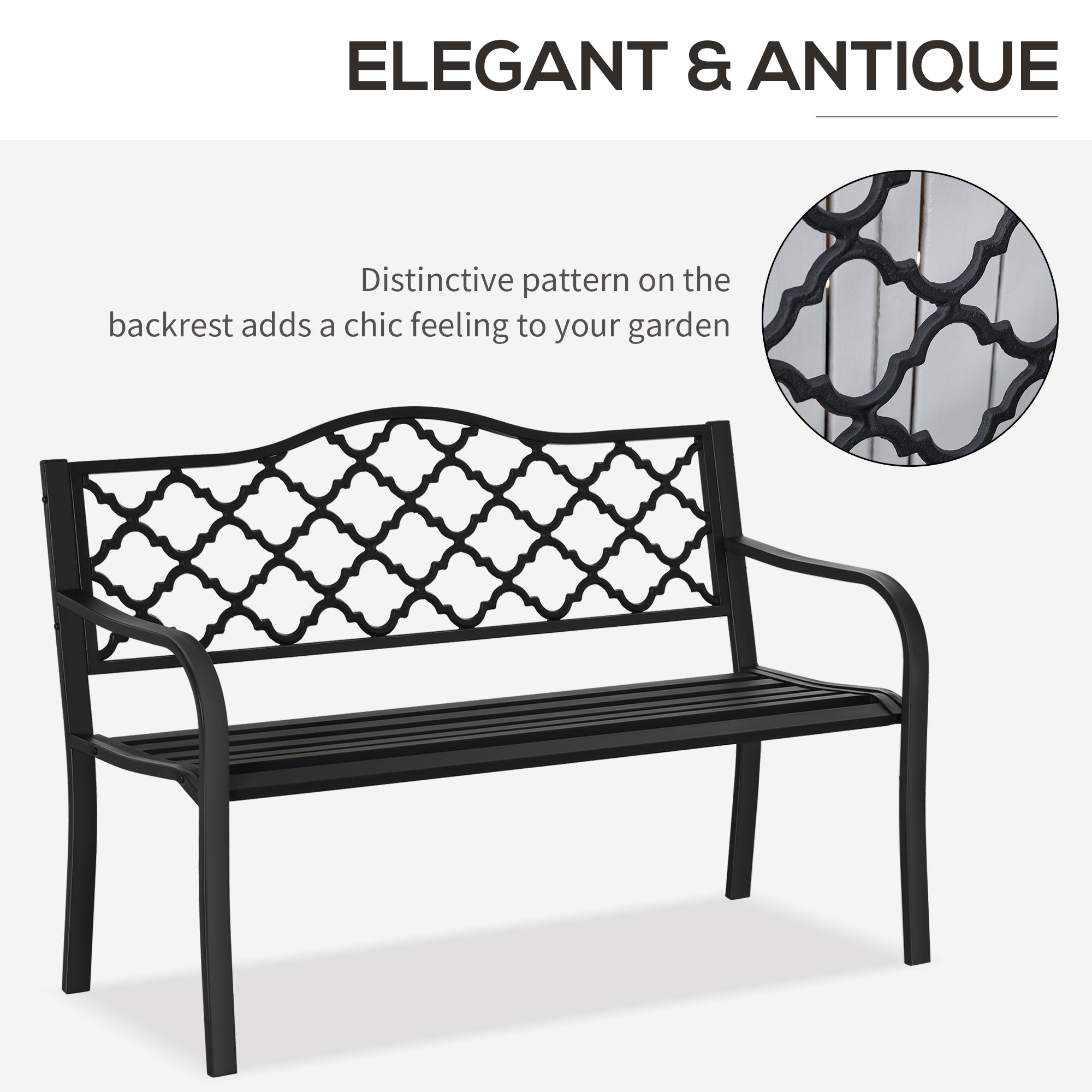 Outsunny 2-Seater Garden Bench Antique Loveseat for Yard, Lawn, Porch, Patio, Steel 