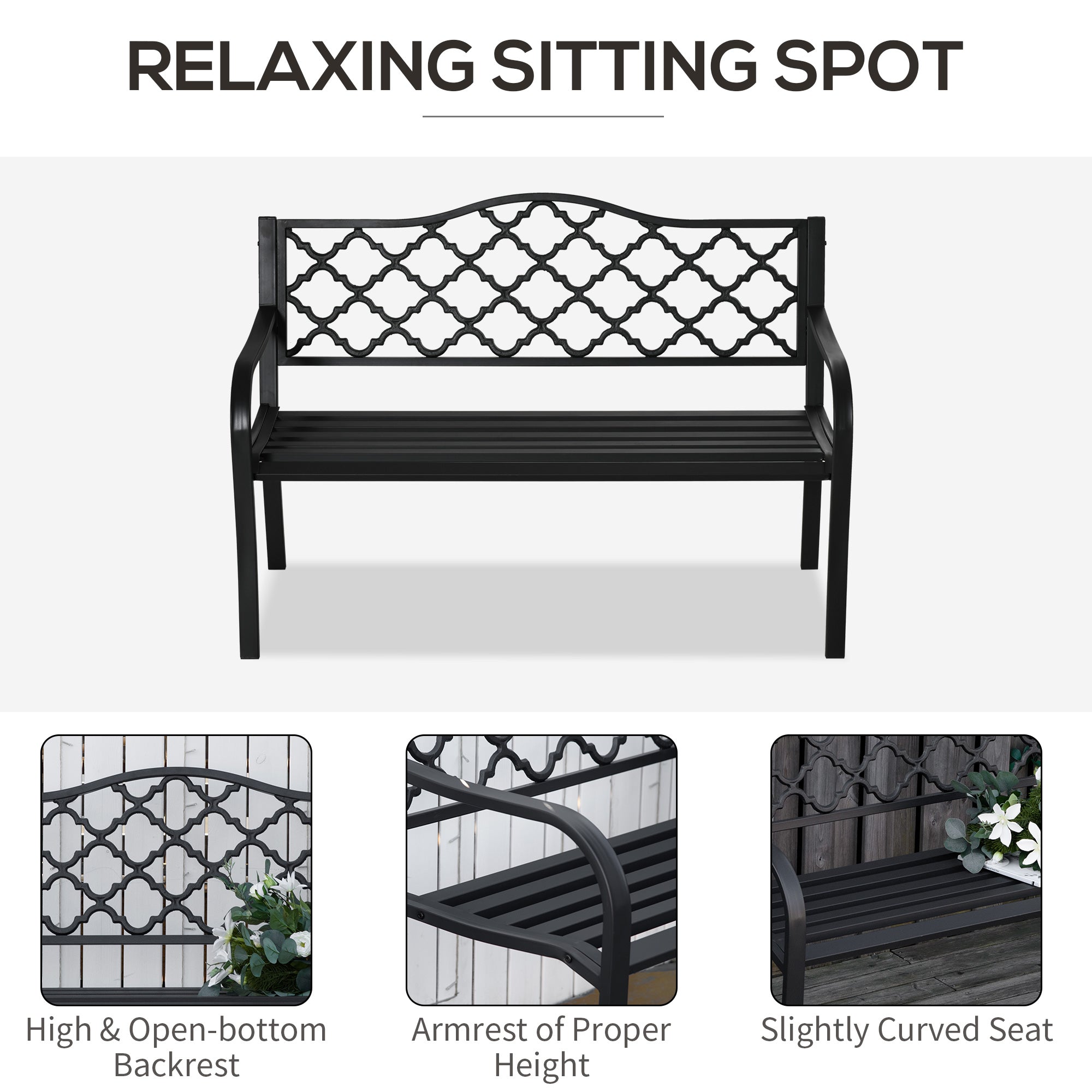 Outsunny 2-Seater Garden Bench Antique Loveseat for Yard, Lawn, Porch, Patio, Steel 