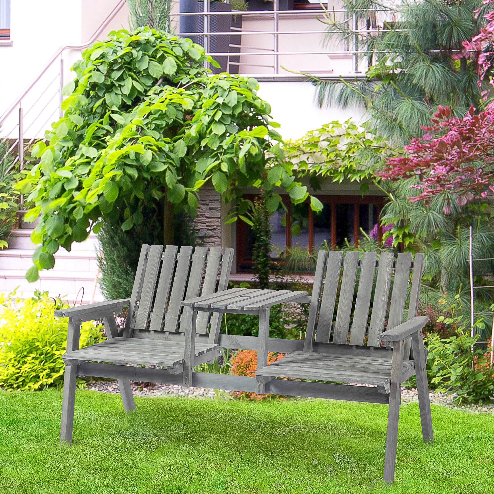 Outsunny 2-Seater Garden Bench Antique Loveseat for Yard, Lawn, Porch, Patio, Steel, Grey 