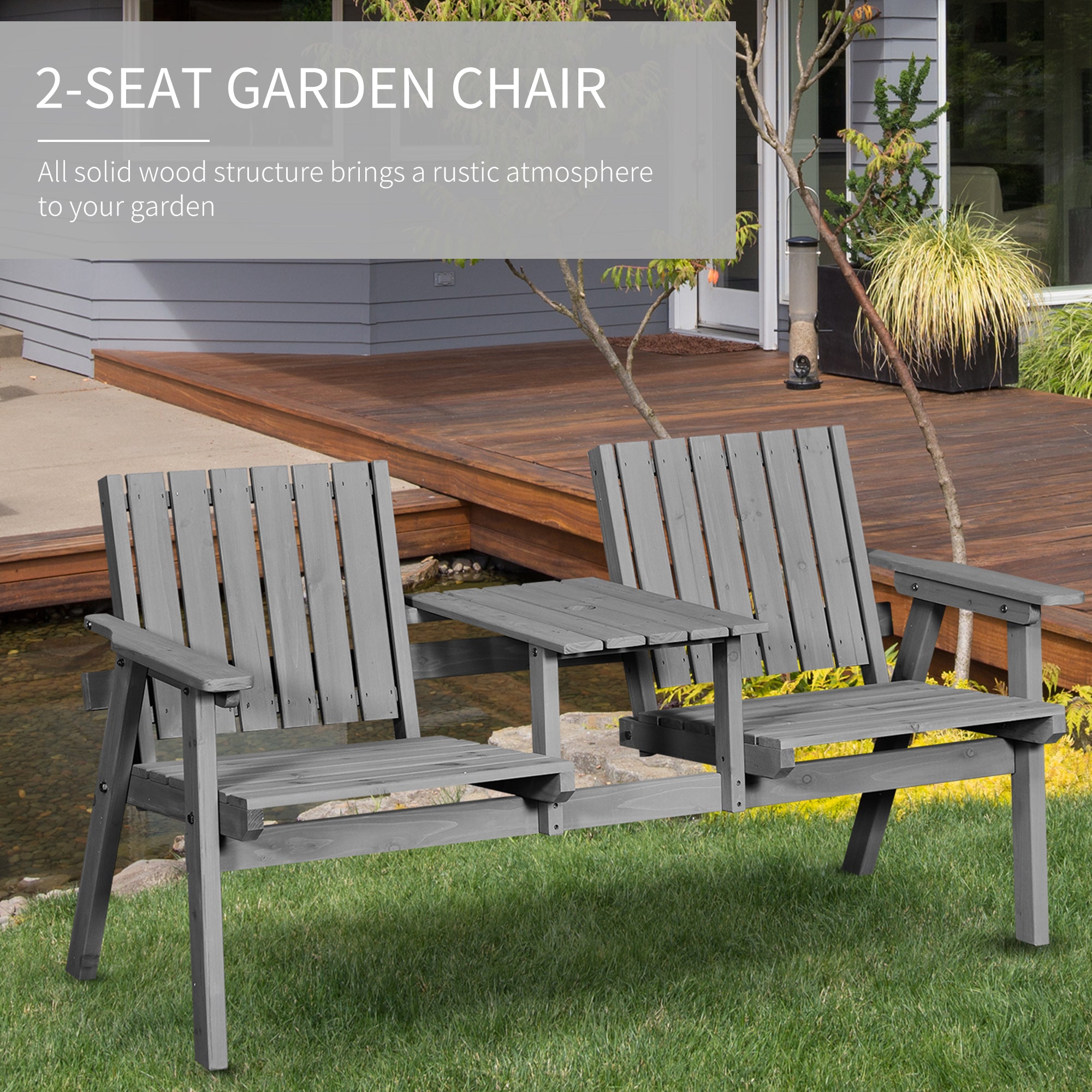 Outsunny 2-Seater Garden Bench Antique Loveseat for Yard, Lawn, Porch, Patio, Steel, Grey 