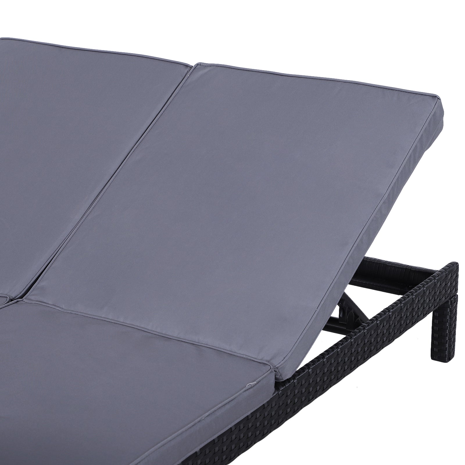 Outsunny 2 Seater Rattan Lounger Adjustable Double Chaise Chair Loveseat w/ Cushion Black 