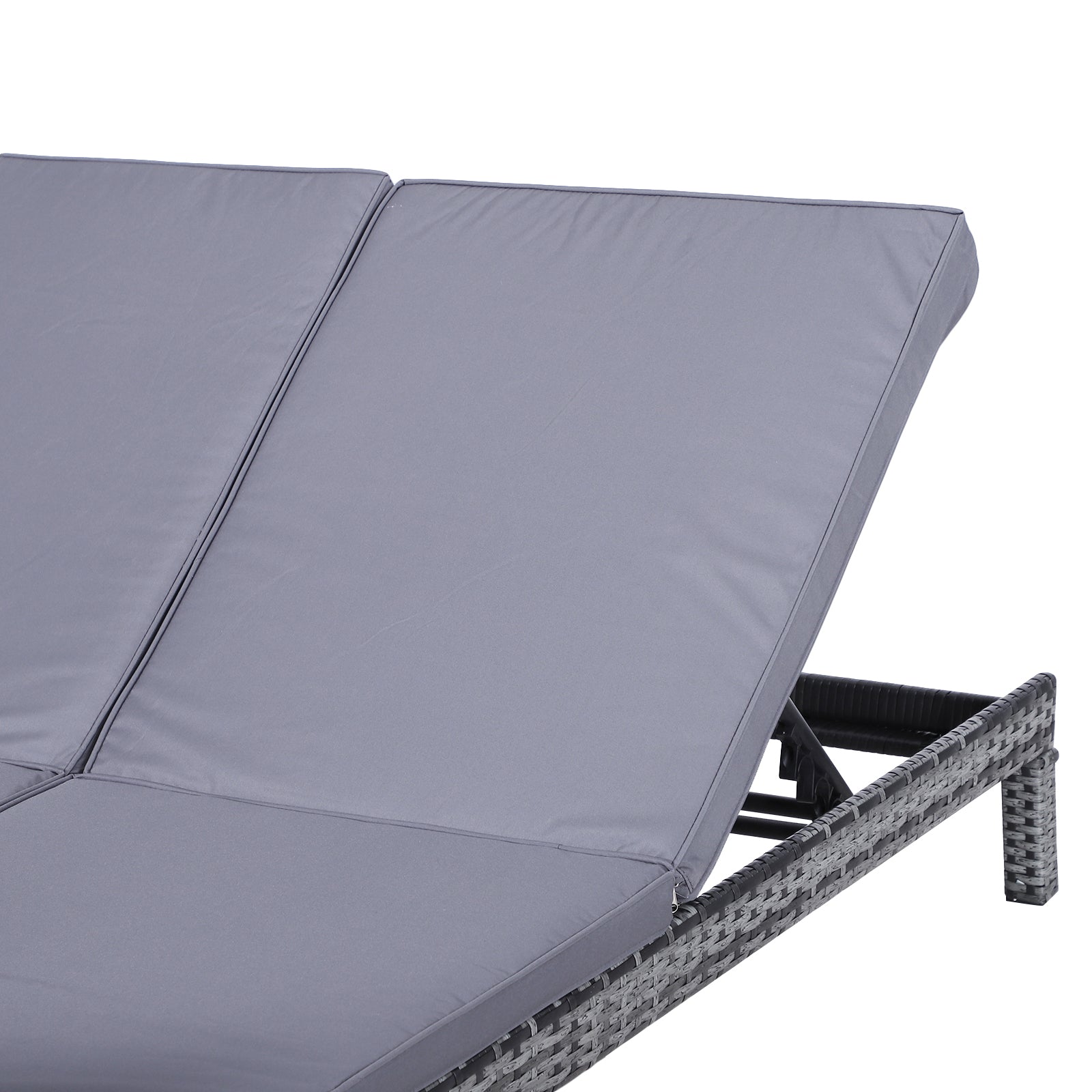 Outsunny 2 Seater Rattan Lounger Adjustable Double Chaise Chair Loveseat w/ Cushion - Grey 