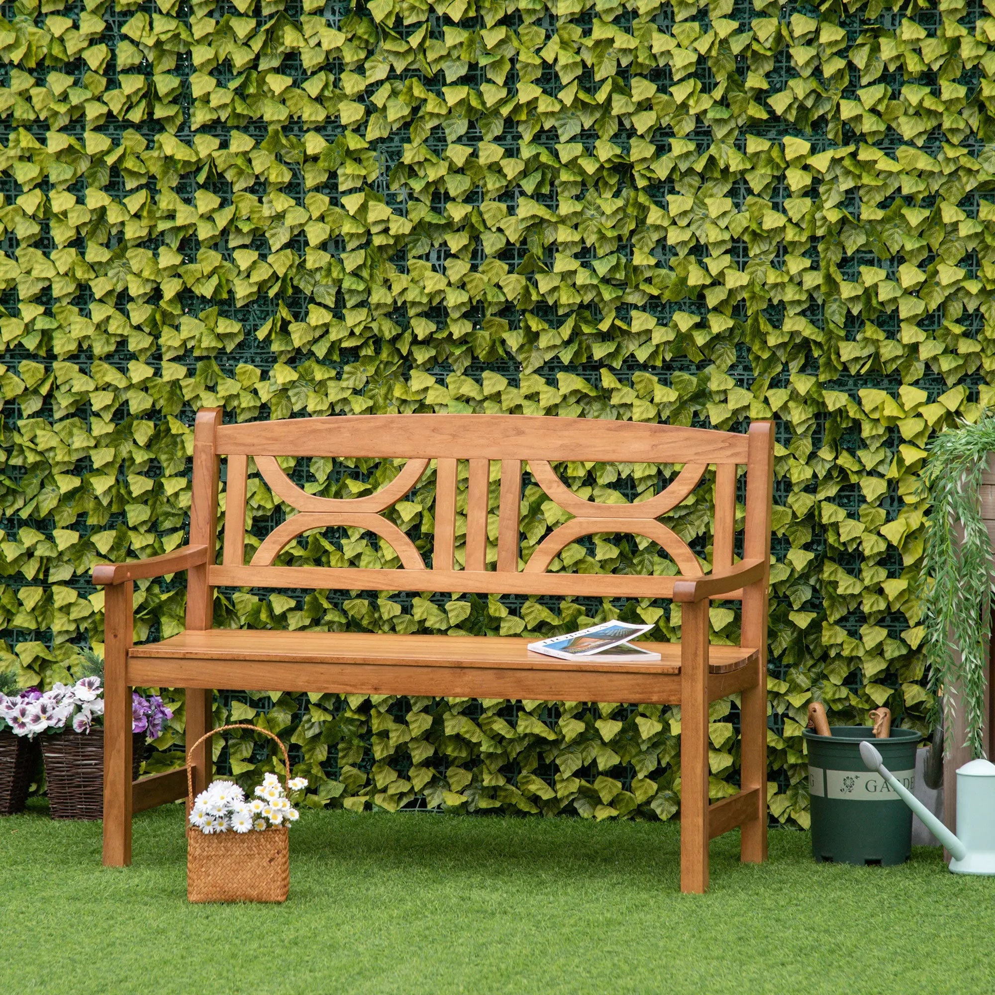 Outsunny 2-Seater Wooden Garden Bench Outdoor Patio Loveseat for Yard, Lawn, Porch, Natural 