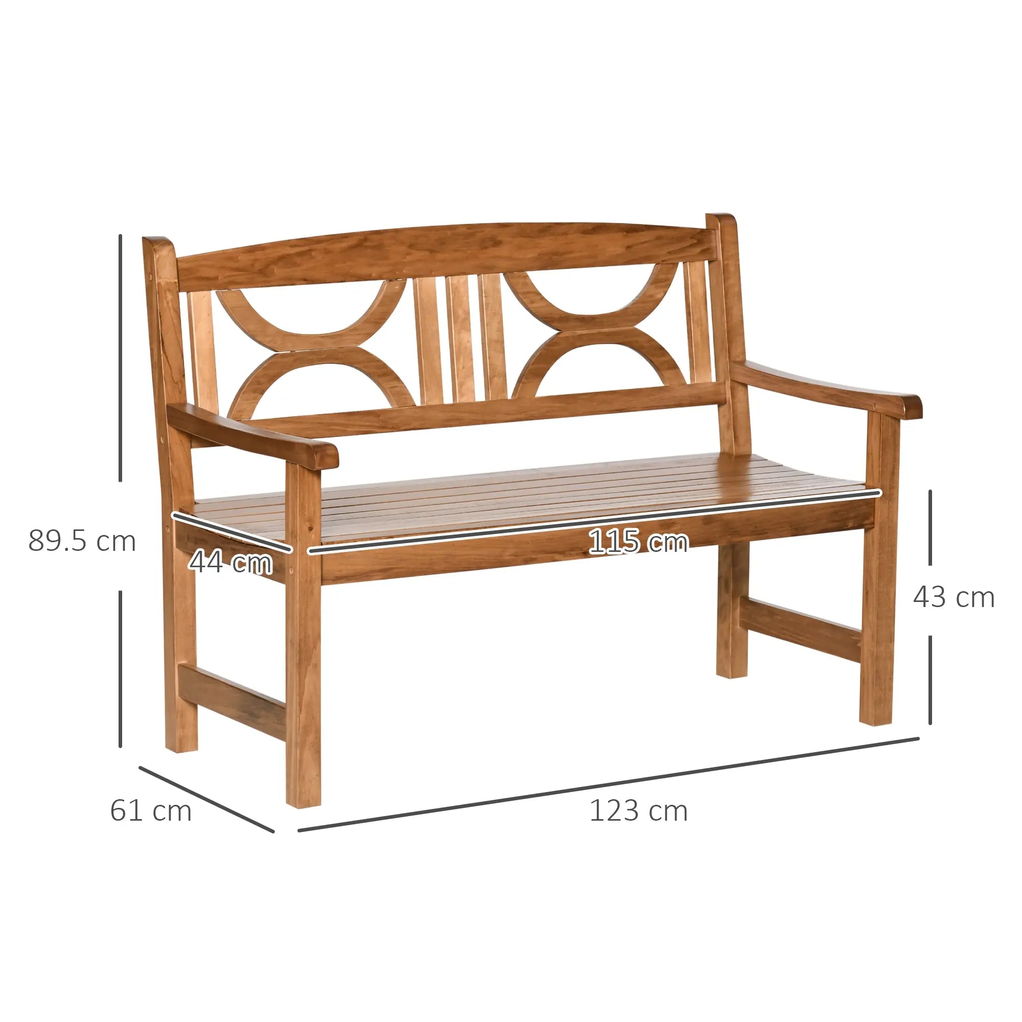 Outsunny 2-Seater Wooden Garden Bench Outdoor Patio Loveseat for Yard, Lawn, Porch, Natural 