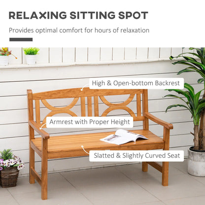 Outsunny 2-Seater Wooden Garden Bench Outdoor Patio Loveseat for Yard, Lawn, Porch, Natural 