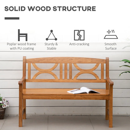 Outsunny 2-Seater Wooden Garden Bench Outdoor Patio Loveseat for Yard, Lawn, Porch, Natural 