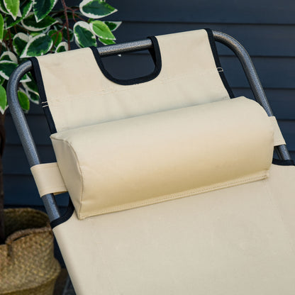 Outsunny 2 in 1 Sun Lounger Folding Reclining Chair Garden Outdoor Camping Adjustable Back with Pillow, Beige 