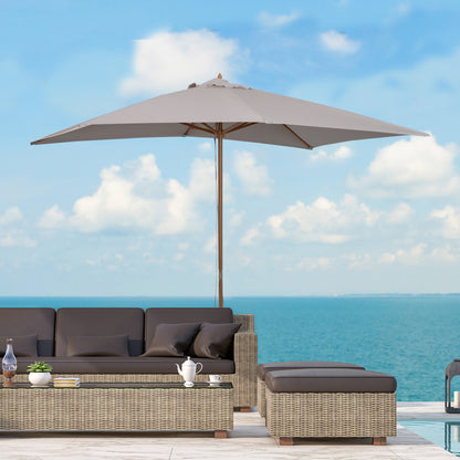 Outsunny 2 x 3m Wooden Garden Parasol Umbrella Outdoor Sun Shade Canopy, Light Grey 