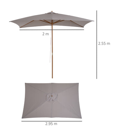 Outsunny 2 x 3m Wooden Garden Parasol Umbrella Outdoor Sun Shade Canopy, Light Grey 