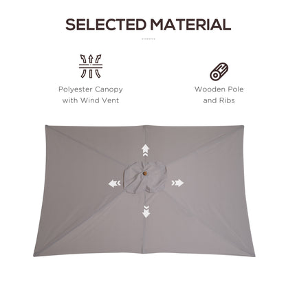 Outsunny 2 x 3m Wooden Garden Parasol Umbrella Outdoor Sun Shade Canopy, Light Grey 