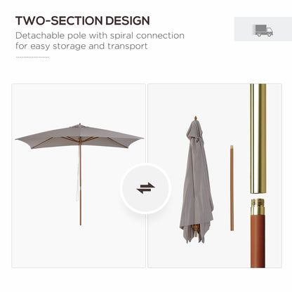 Outsunny 2 x 3m Wooden Garden Parasol Umbrella Outdoor Sun Shade Canopy, Light Grey 