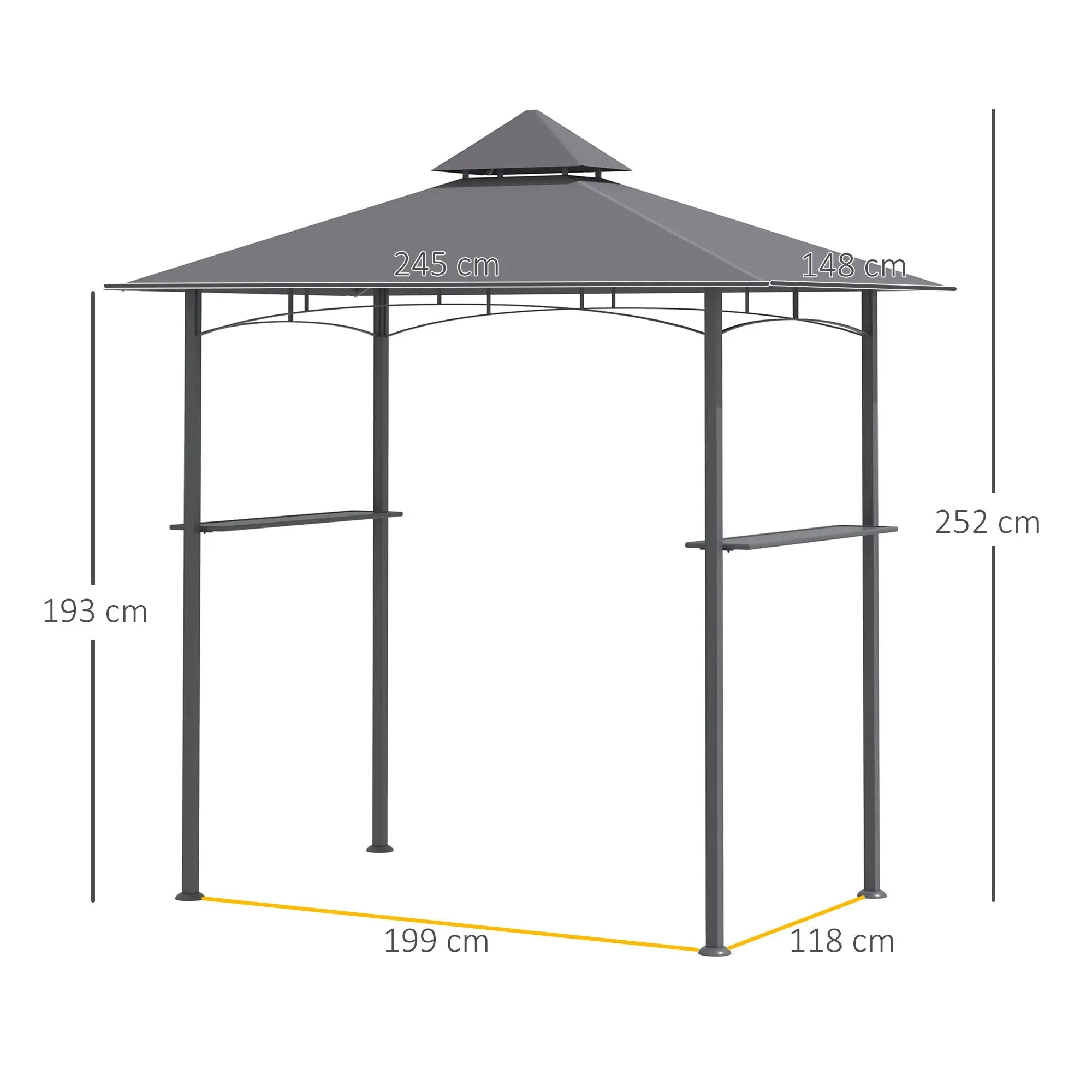 Outsunny 2.5M (8ft) New Double-Tier BBQ Gazebo Grill Canopy Barbecue Tent Shelter Patio Deck Cover - Grey 