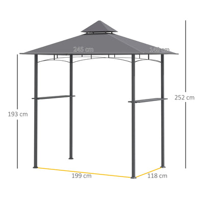 Outsunny 2.5M (8ft) New Double-Tier BBQ Gazebo Grill Canopy Barbecue Tent Shelter Patio Deck Cover - Grey 