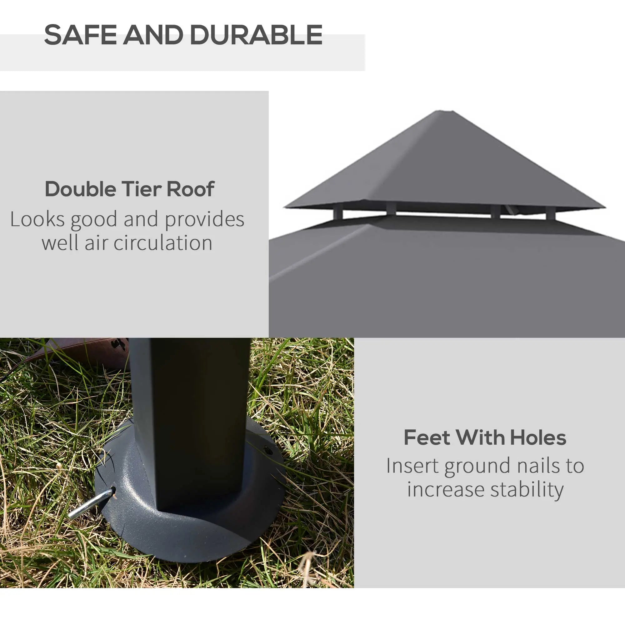 Outsunny 2.5M (8ft) New Double-Tier BBQ Gazebo Grill Canopy Barbecue Tent Shelter Patio Deck Cover - Grey 
